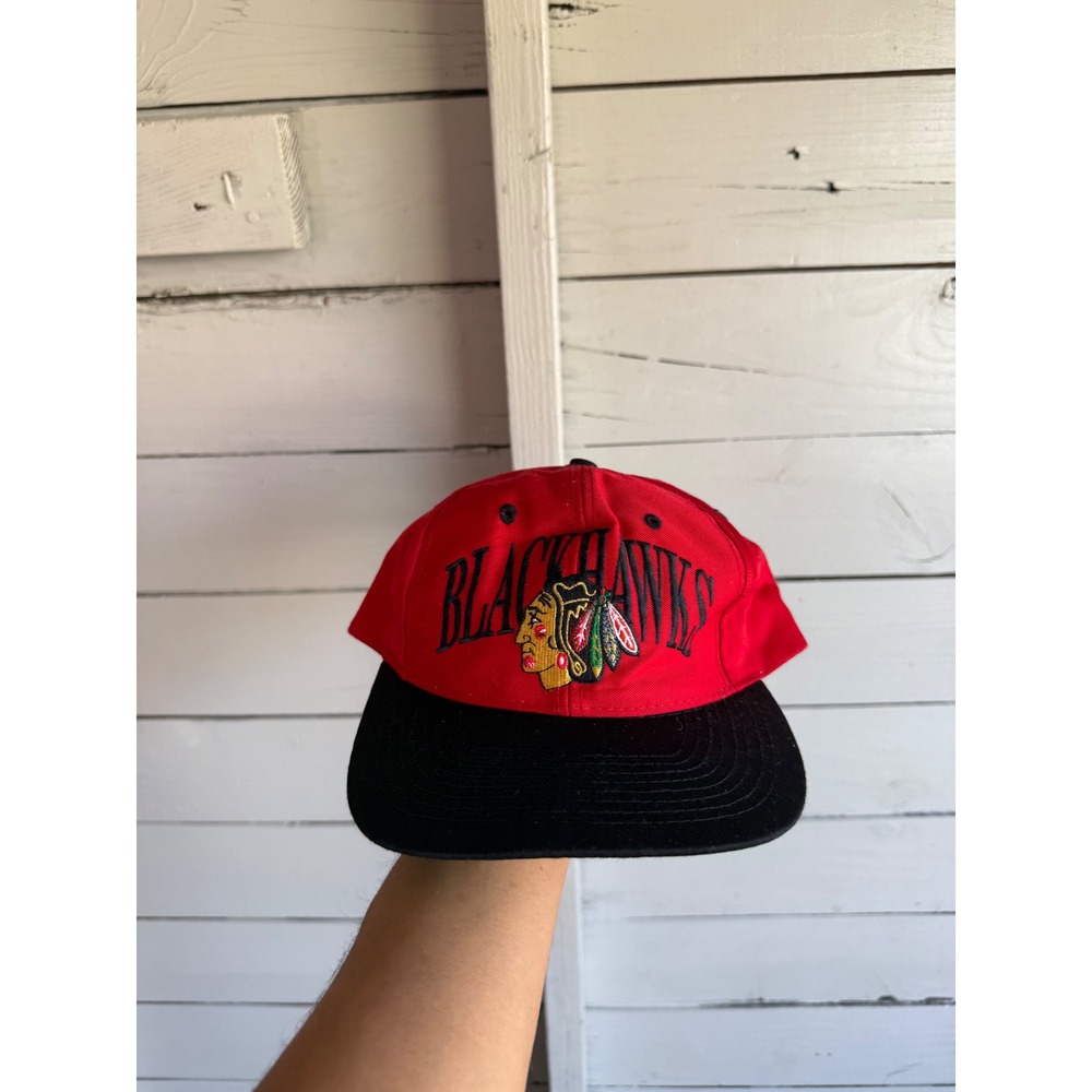 Vintage Chicago Blackhawks The Game Snapback Hat Red Black NHL Kids Cap